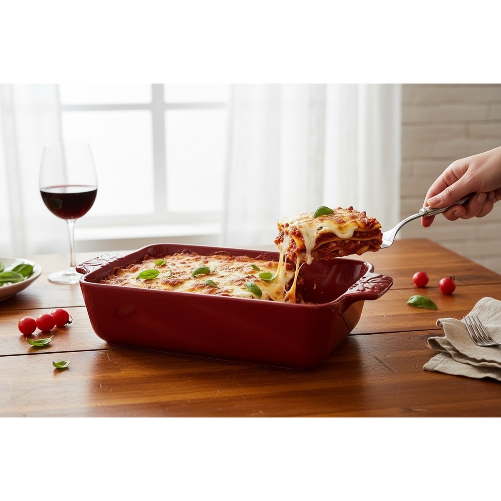 American Atelier Bargello Rectangular Baker 14.75" Red Brand New Stoneware Dish